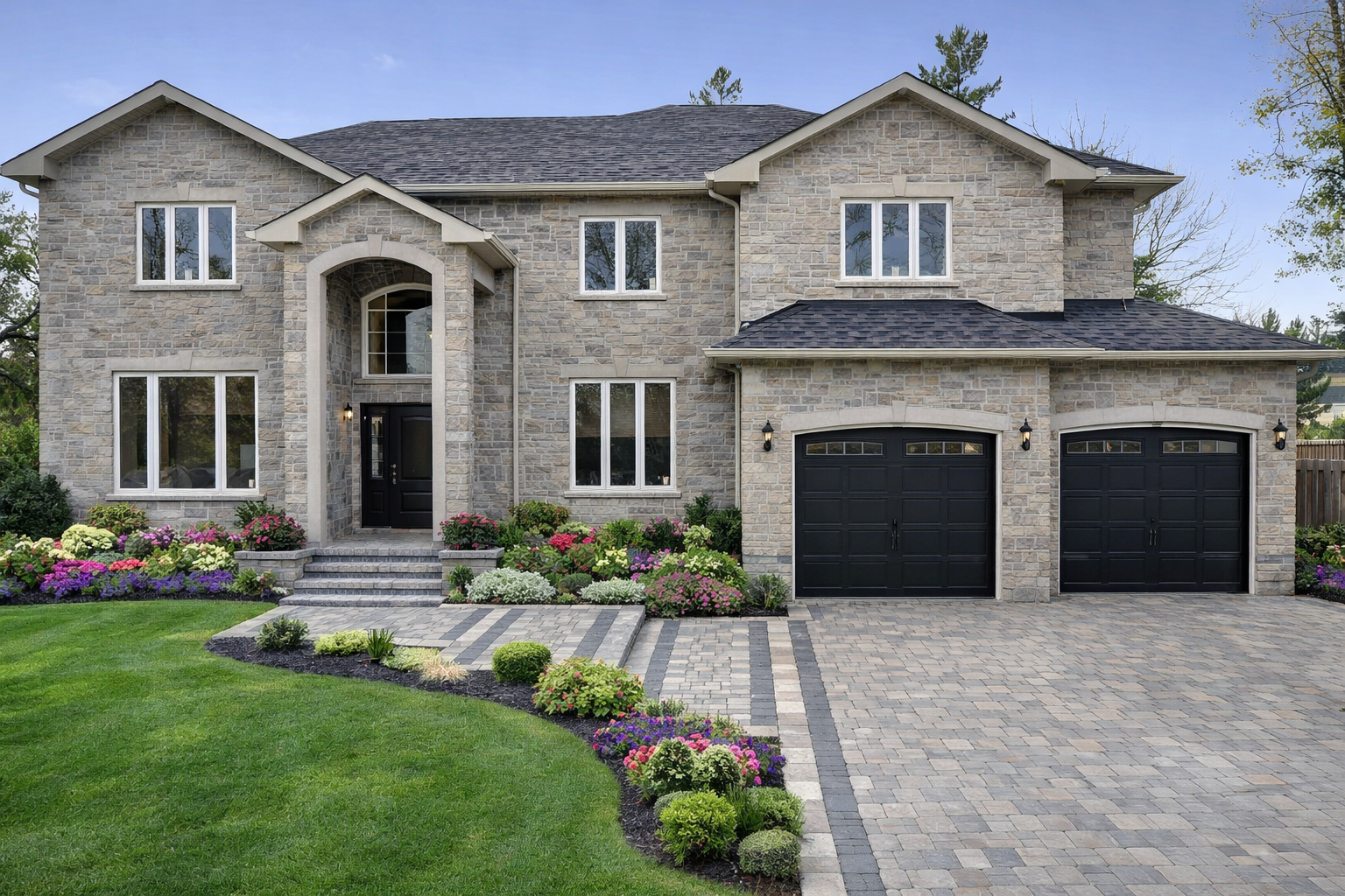 Interlocking driveway and walkway design for front yard in Oakville GTA